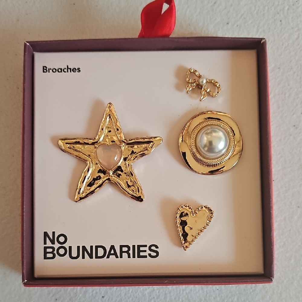 No Boundaries Gifting Brooch Set Gold Tone New